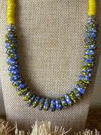 Blue & Yellow African Rondelle Necklace