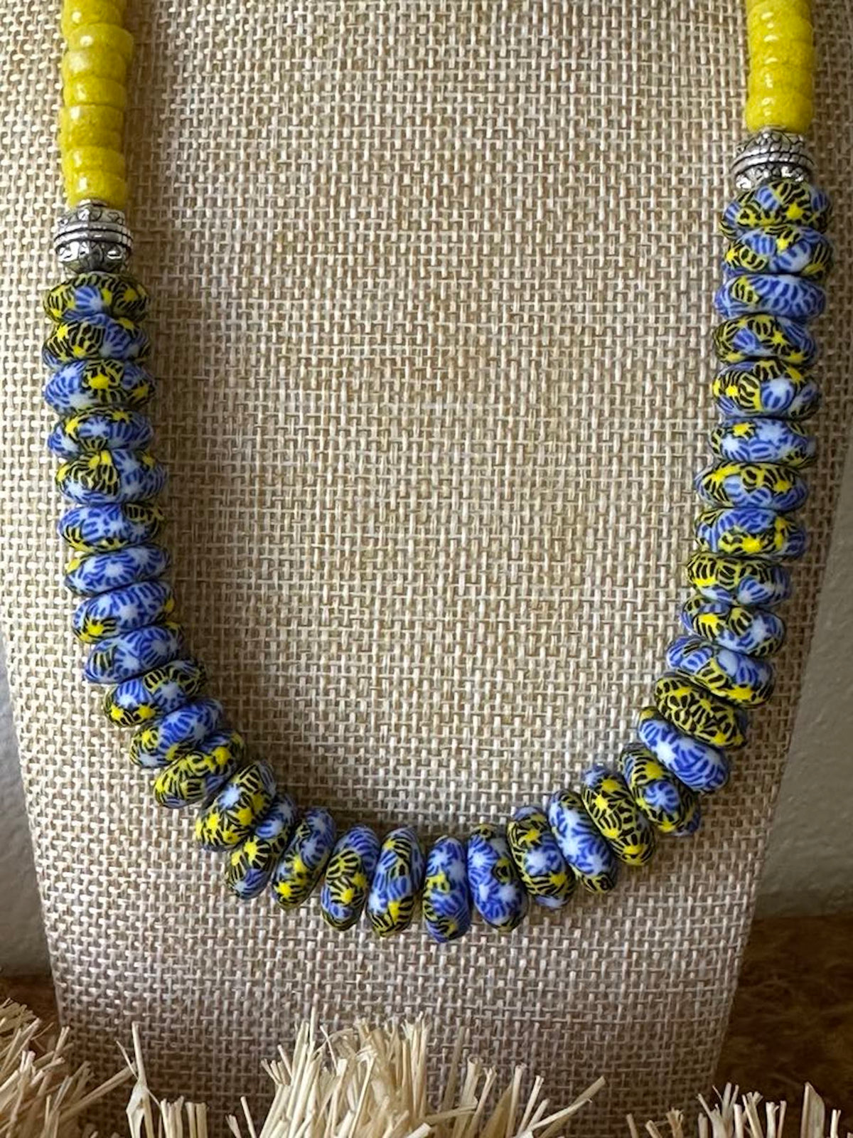 Blue & Yellow African Rondelle Necklace