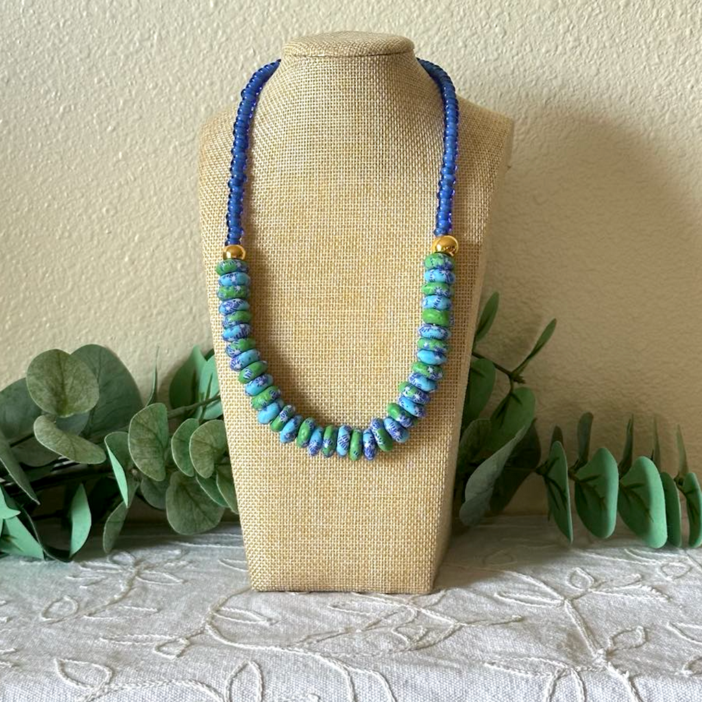 Blue African Rondelle Necklace