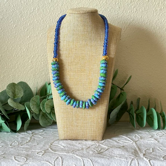 Blue African Rondelle Necklace