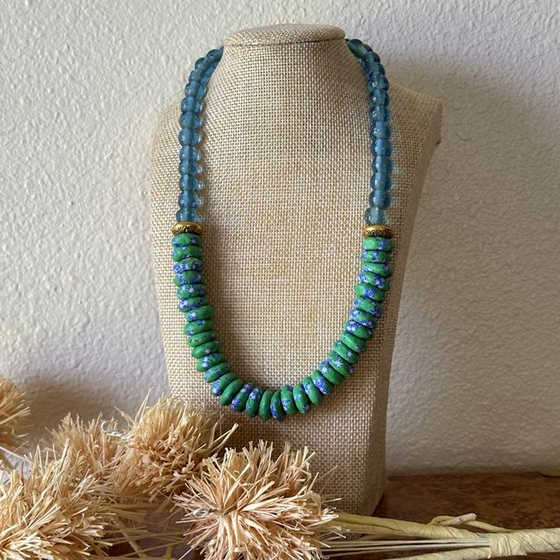 Green & Blue African Rondelle NecklacE