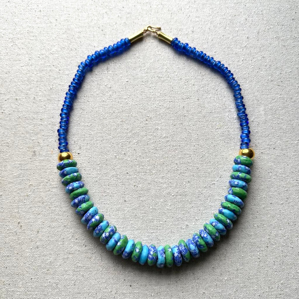 Blue African Rondelle Necklace