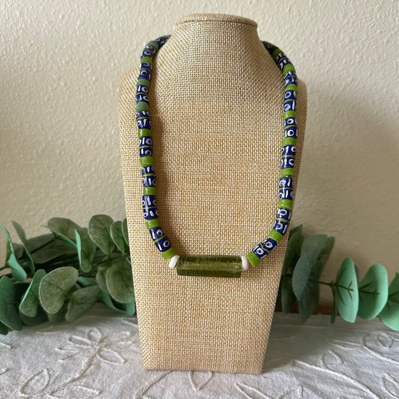 Blue & Green African Glass Necklace