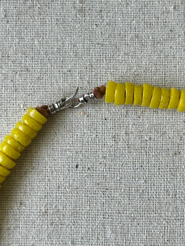 Blue & Yellow African Rondelle Necklace