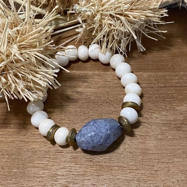 Bone and Blue Agate Bracelet