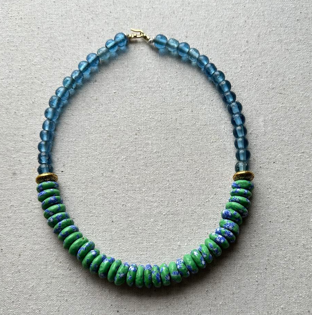 Green & Blue African Rondelle NecklacE