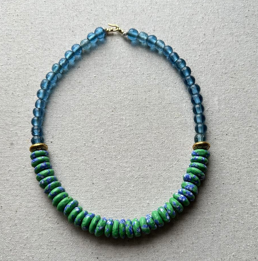 Green & Blue African Rondelle NecklacE