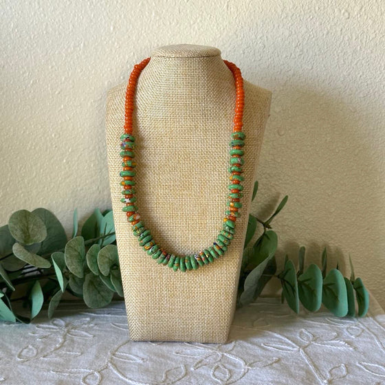Green & Orange African Rondelle Necklce