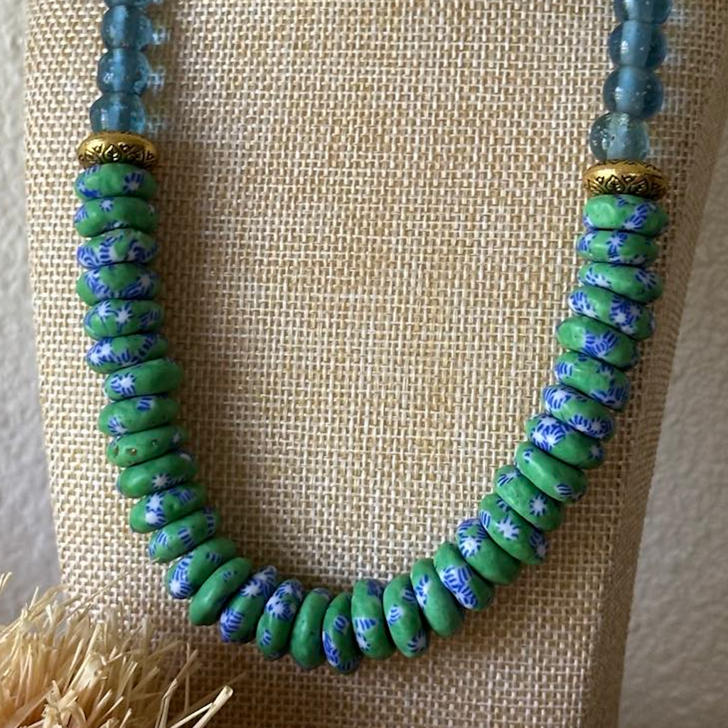 Green & Blue African Rondelle NecklacE