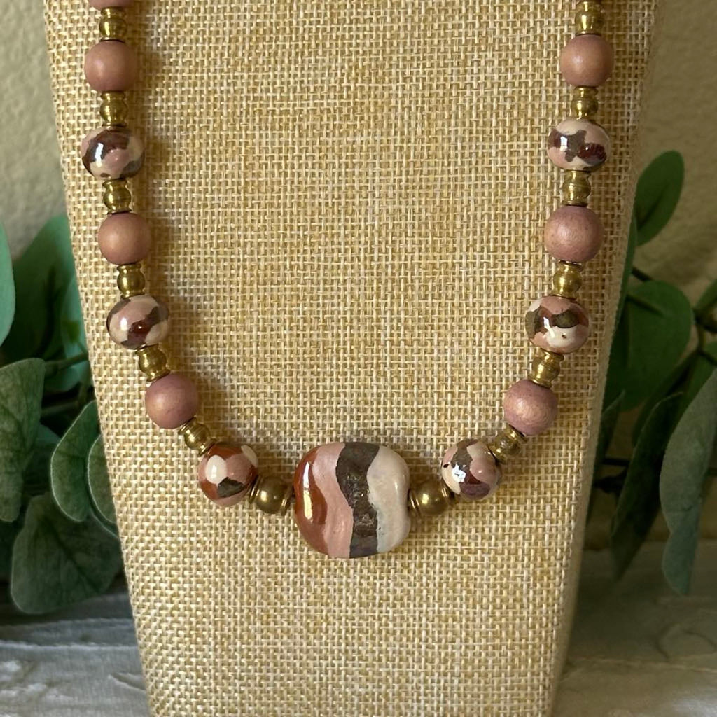 Pink & Brown Kazur Necklace