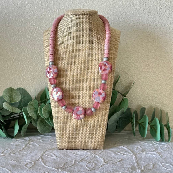 PINK KAZURI & AFRICAN GLASS NECKLACE 2