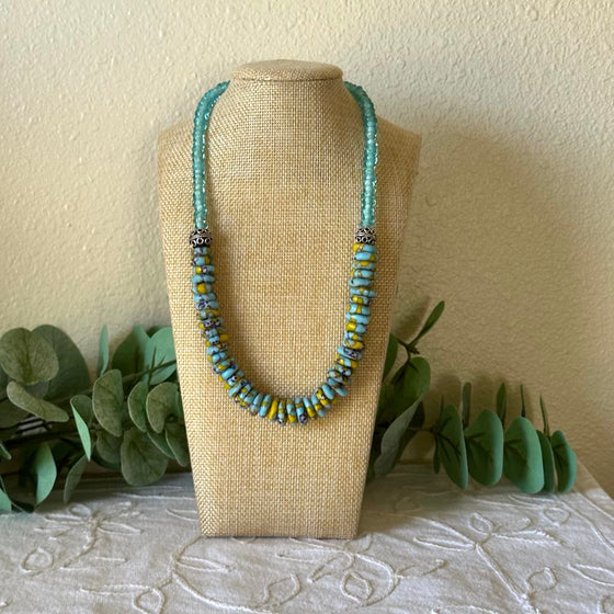 Light Blue & Yellow African Rondelle Necklace