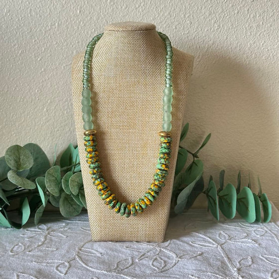Light Green & Yellow African Rondelle Necklce