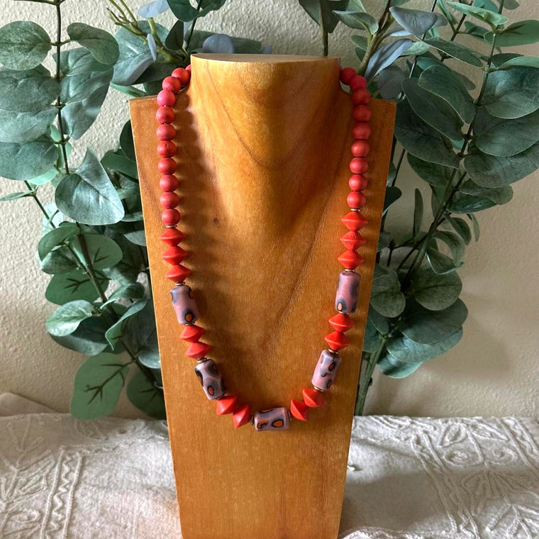 Orange & Purple African Beaded Necklace