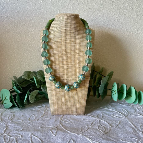Pastel Blue African Glass Necklace