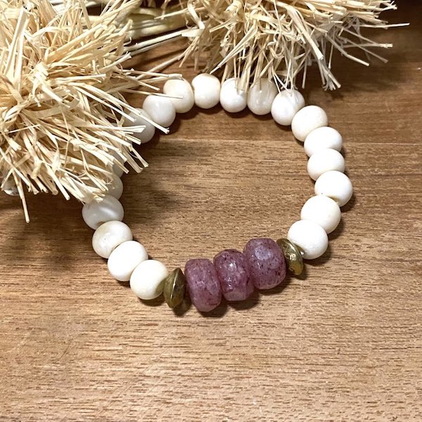 Bone and Strawberry Quartz Bracelet