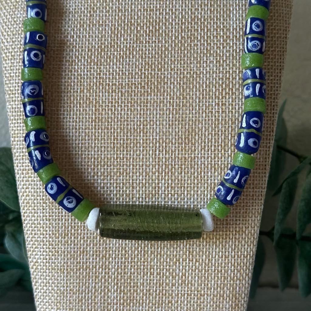 Blue & Green African Glass Necklace
