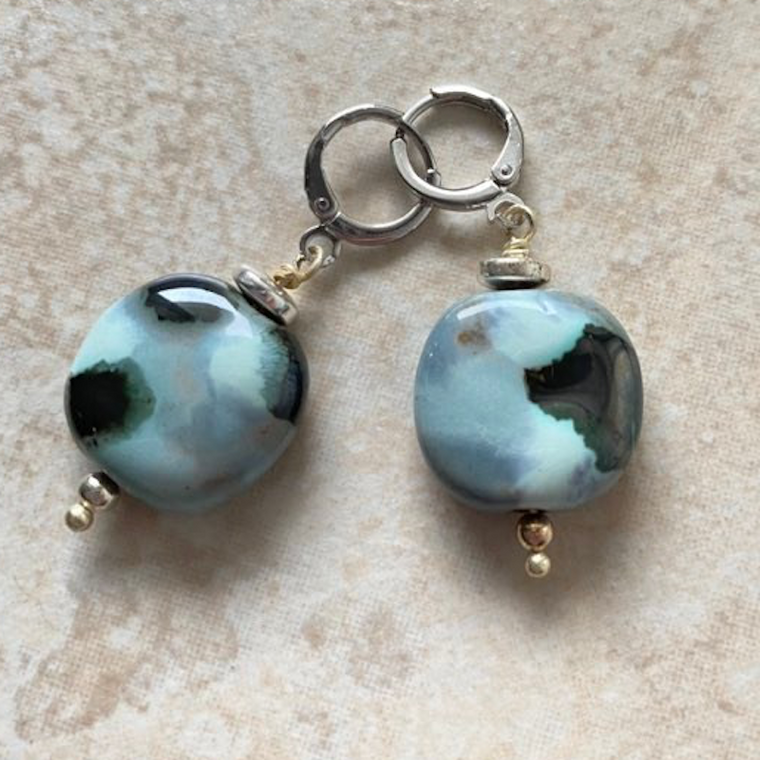 Aqua & Charcoal  Kazuri Earrings were $24