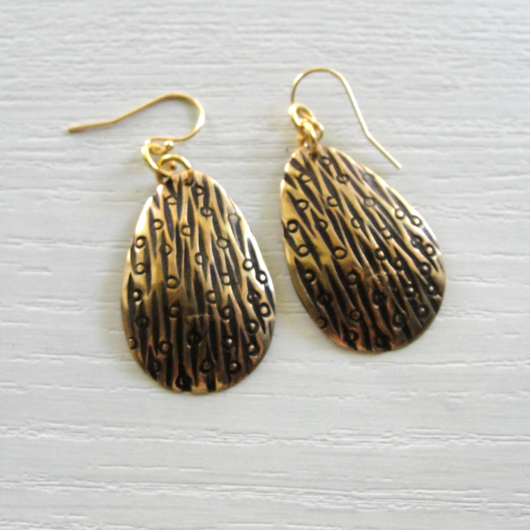 Bronze Large Etched Drop Earrings