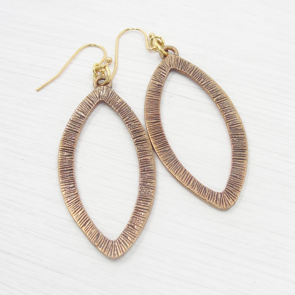 Large Bronze Etched Oval Earrings