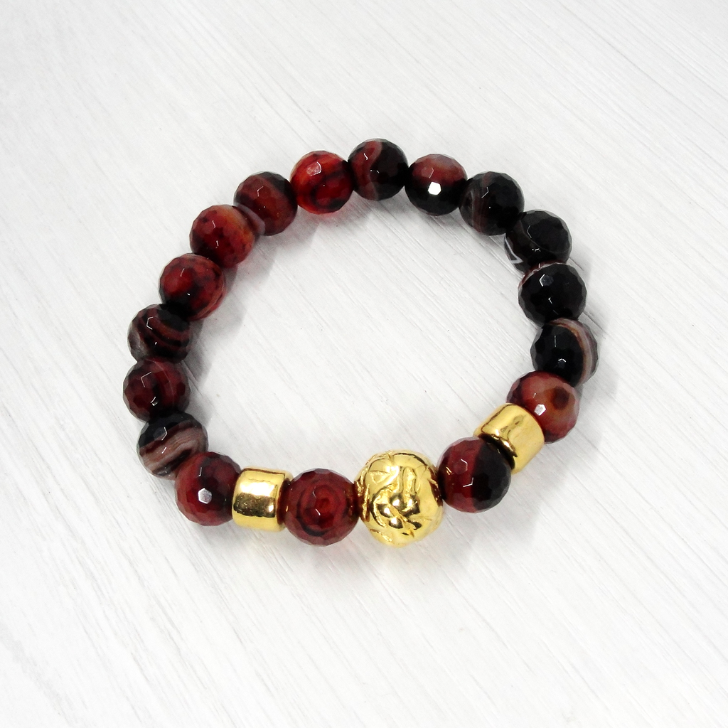 Brown Agate Stretch Bracelet with Gold Focal Beads