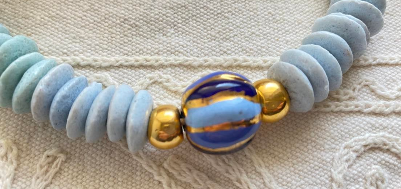 Light Blue & Gold Ashanti & Kazuri Necklace