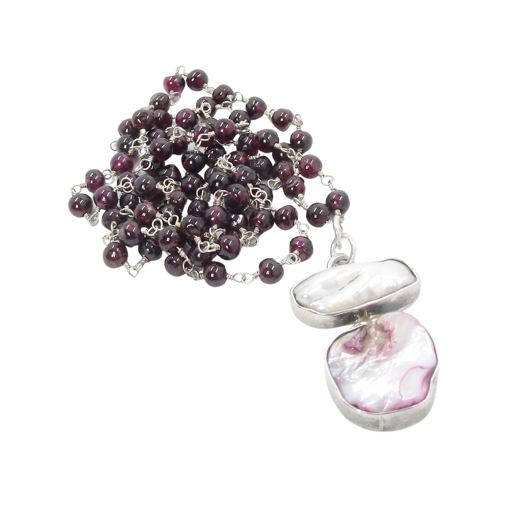 Garnet Beaded Chain with Pearl Pendant Necklace