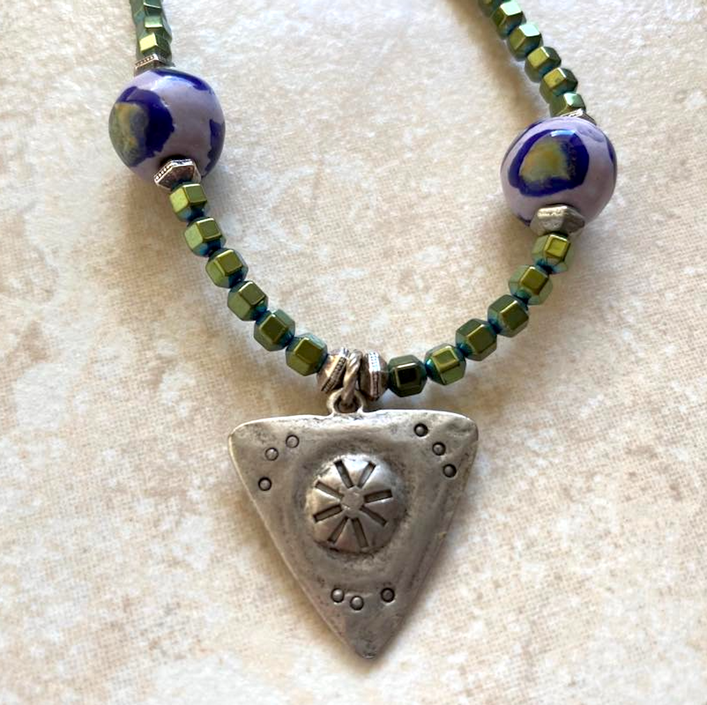Green Hematite & Kazuri Bead Necklace ~ was $32