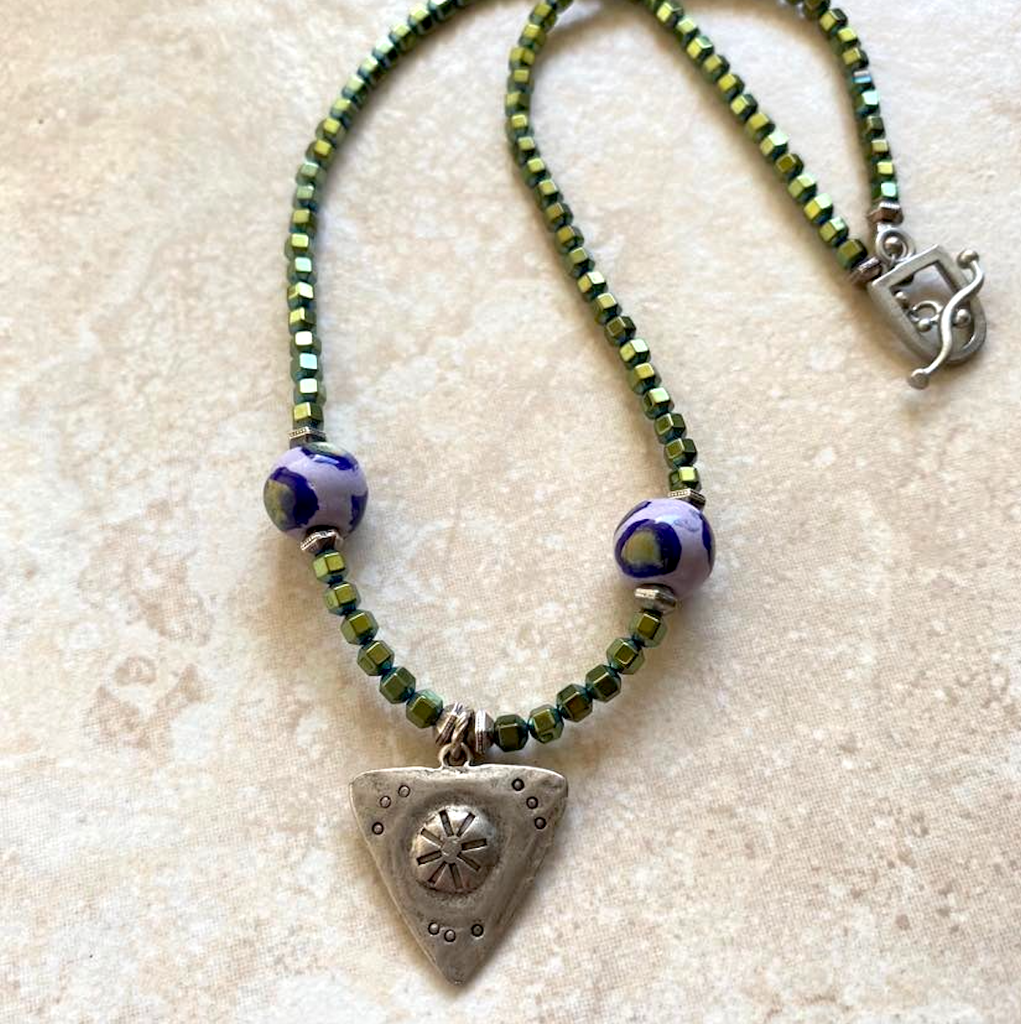 Green Hematite & Kazuri Bead Necklace ~ was $32