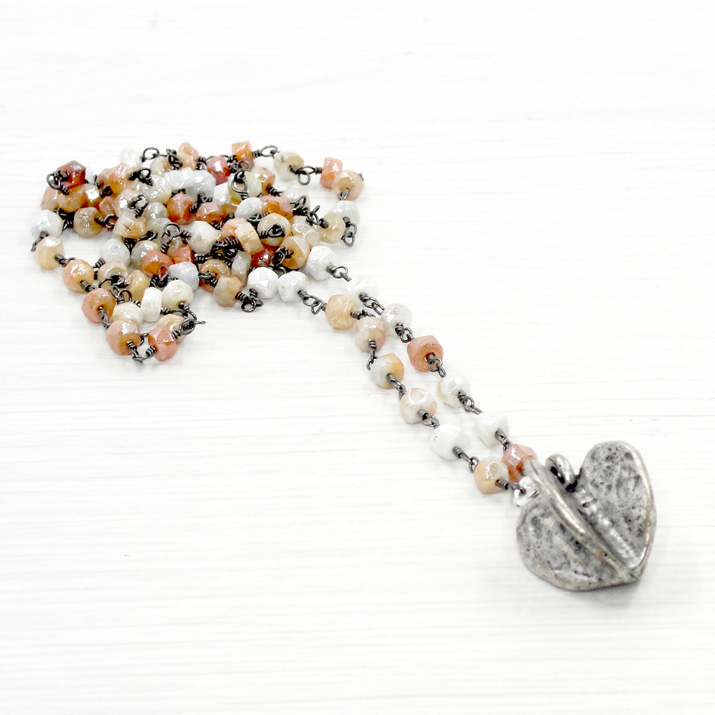 Moonstone & Silver Heart Pendant Necklace