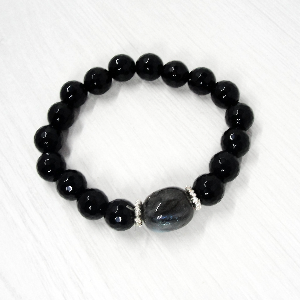 Black Onyx and Labradorite Stretch Bracelet