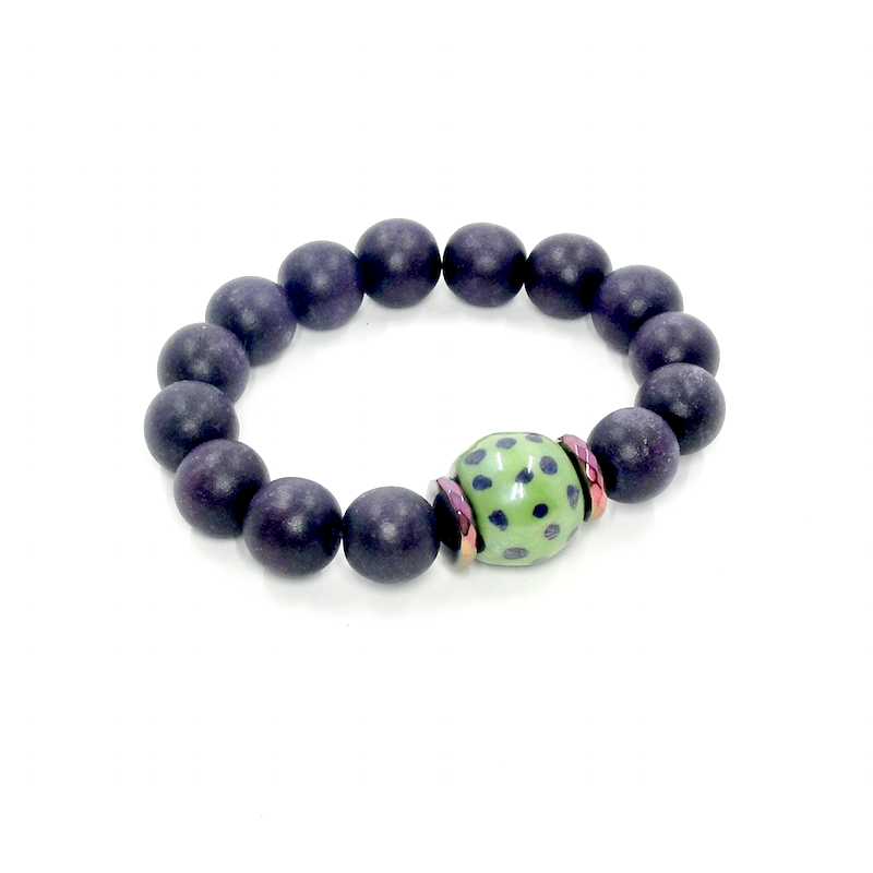 Wood Stretch Bracelet with Kazuri Bead - Choose Your Color
