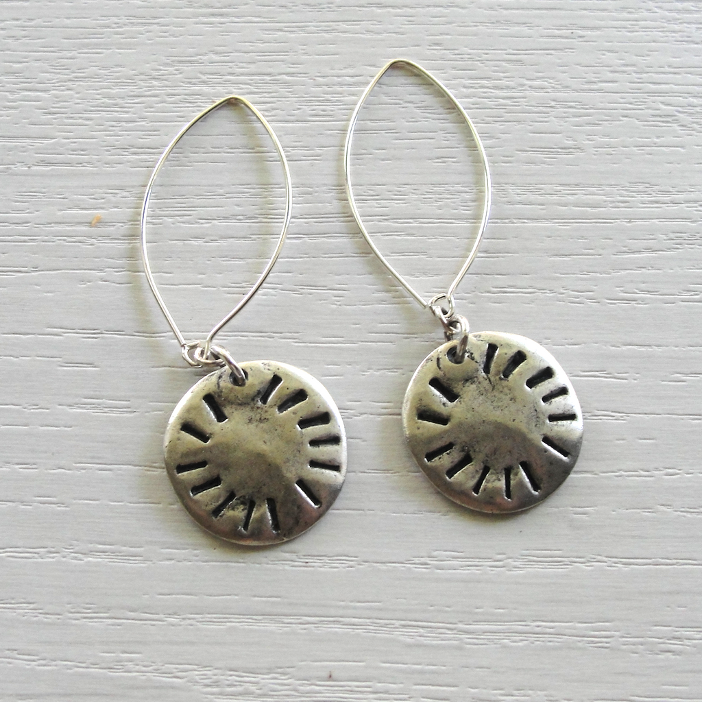 Silver Etched Round Dangle Earrings