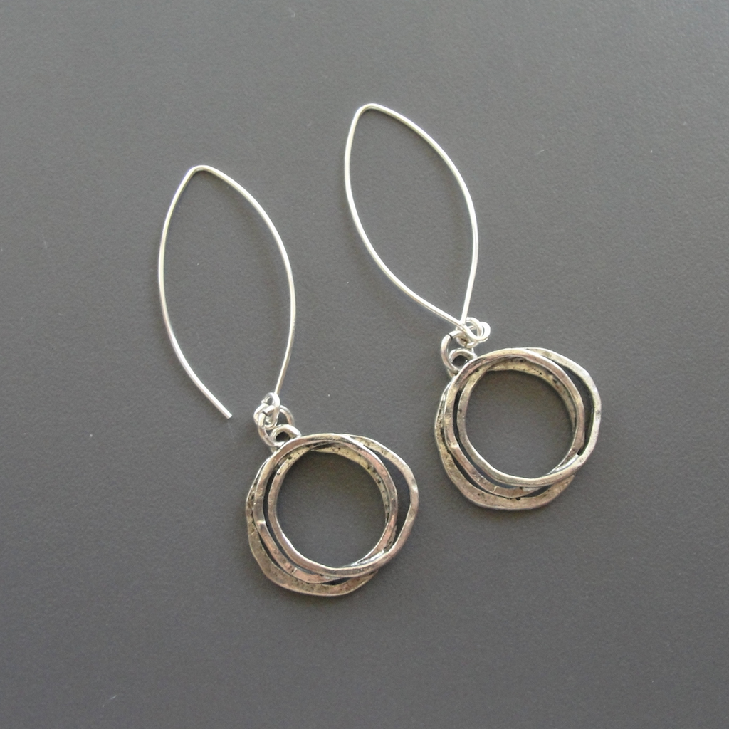Silver Triple Ring Earrings
