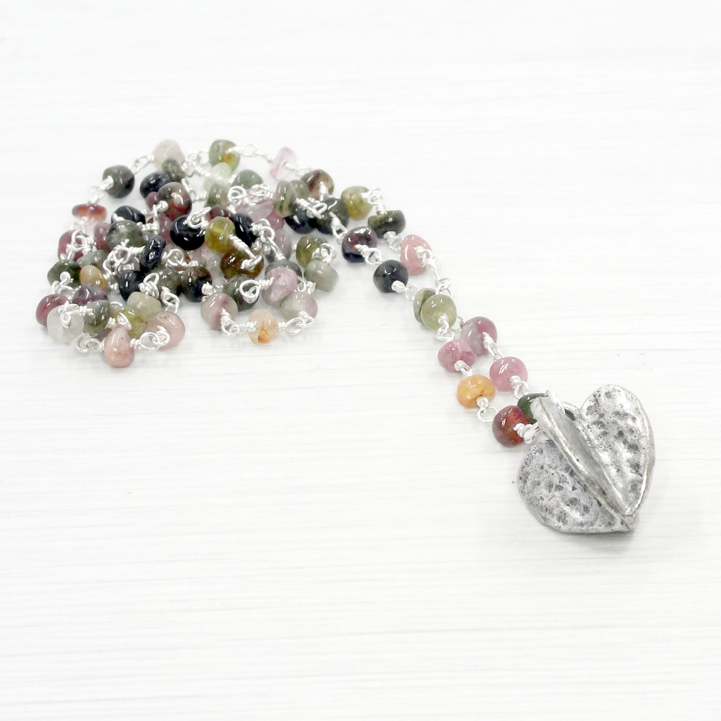 Tourmaline & Silver Heart Pendant Necklace