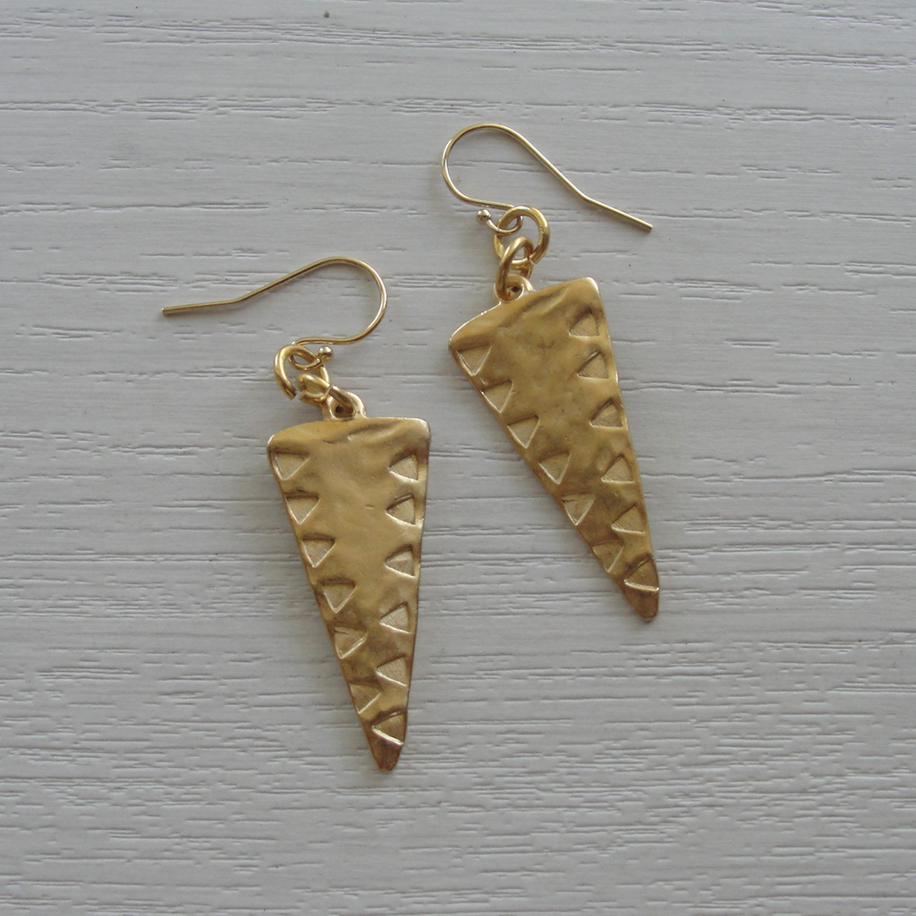 Matte Gold Etched Triangle Earrings