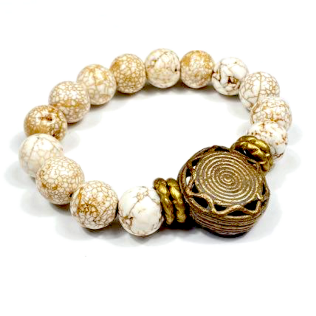 White Turquoise & Brass Bracelet