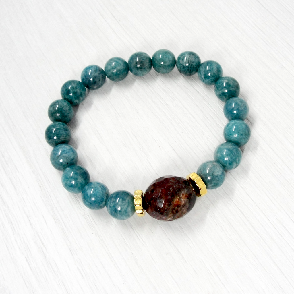 Amazonite & Fossil Coral Stretch Bracelet