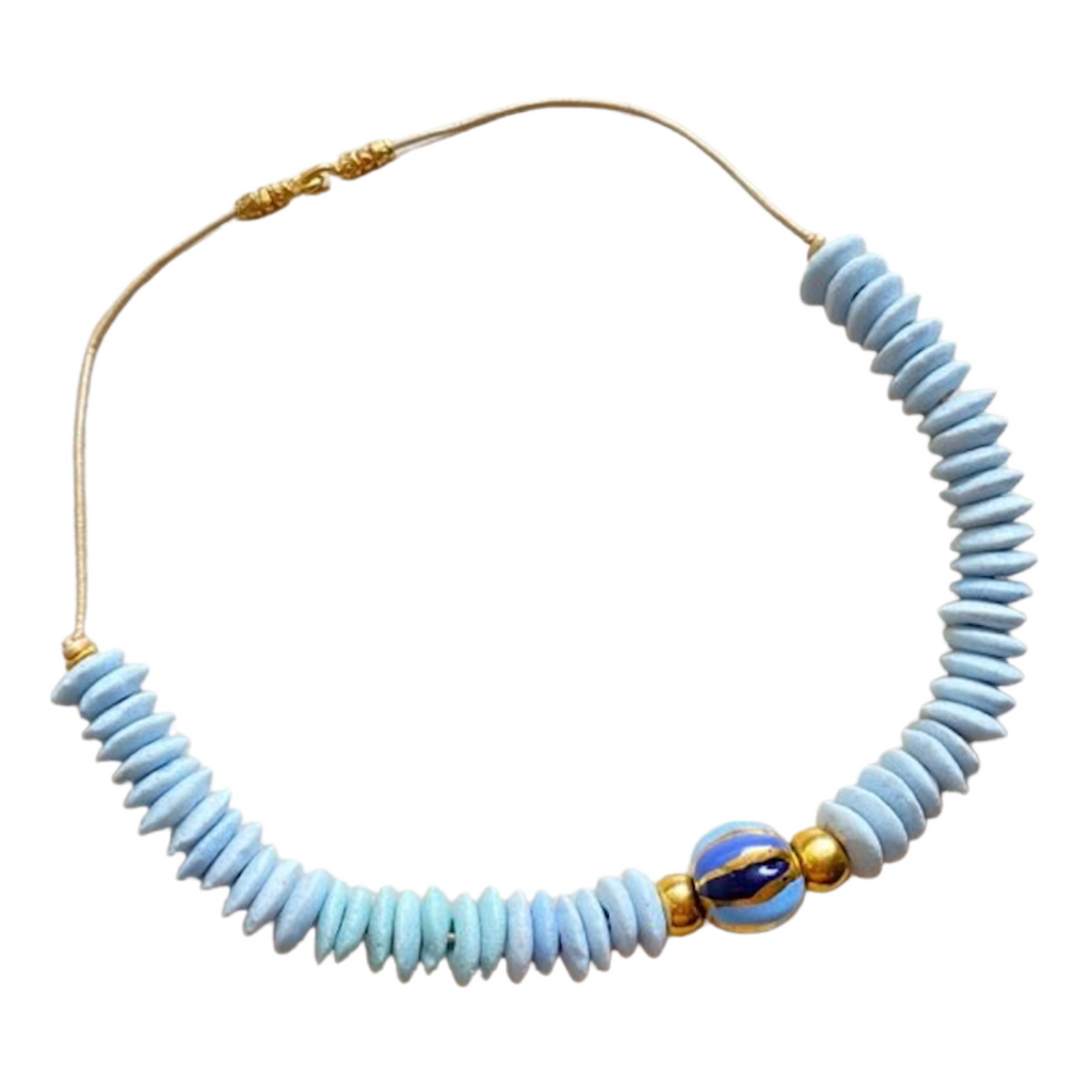Light Blue & Gold Ashanti & Kazuri Necklace