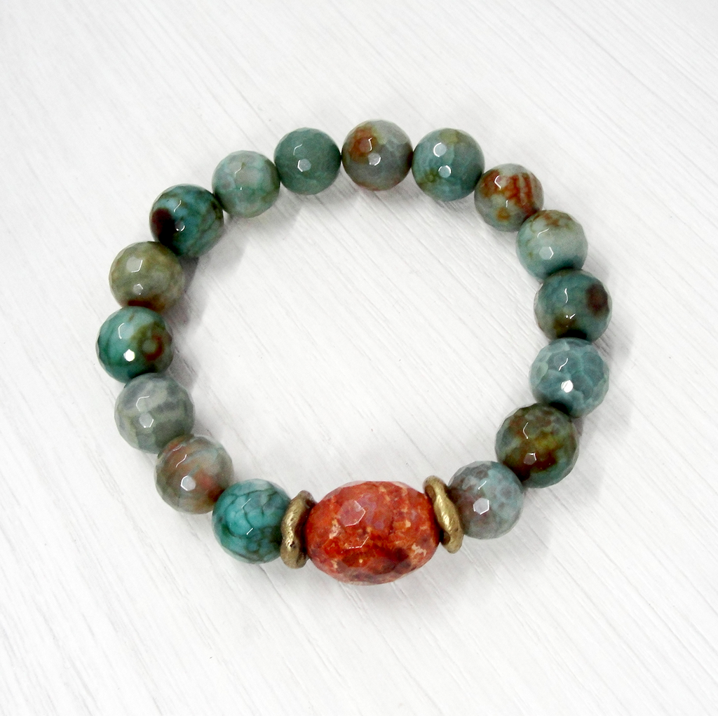 Green Agate & Fossil Coral Stretch Bracelet