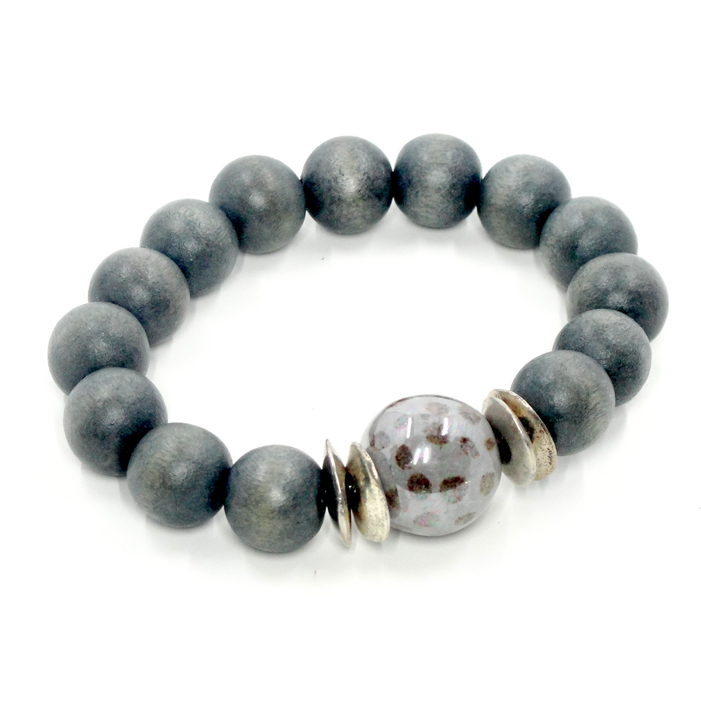 Wood Stretch Bracelet with Kazuri Bead - Choose Your Color