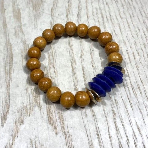 Blue Ashanti & Wood Stretch Bracelet